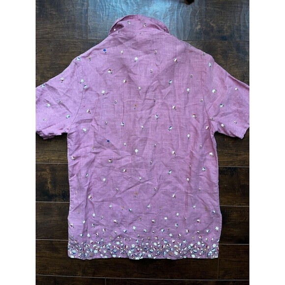 Vintage Tom Tom California Linen Floral Print Pink Boho Button Down Sz S - Picture 6 of 6